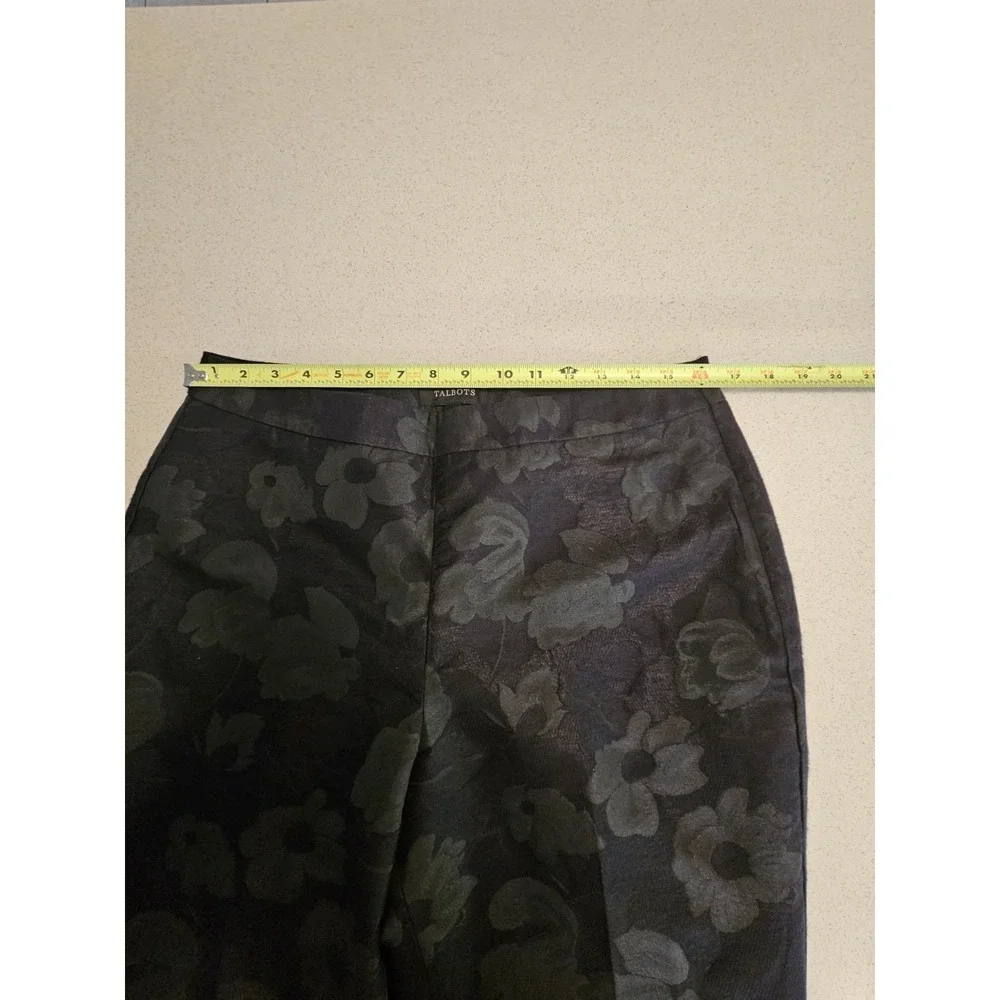 Talbots Heritage Black Floral Jacquard Ankle Pants Side Zip Dress Trousers 10